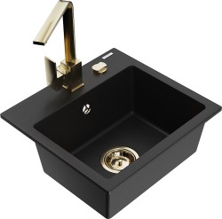 MEXEN/S - Milo granitový dřez 1-miska včetně baterie Rita, černý (6505-77-670300-50)