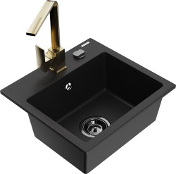 MEXEN/S - Milo granitový dřez 1-miska včetně baterie Rita, černý (6505-77-670300-50-B)