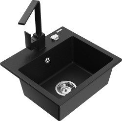MEXEN/S - Milo granitový dřez 1-miska včetně baterie Rita, černý (6505-77-670300-70)