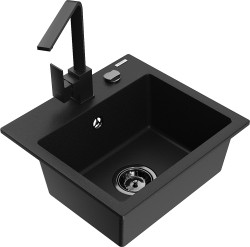 MEXEN/S - Milo granitový dřez 1-miska včetně baterie Rita, černý (6505-77-670300-70-B)