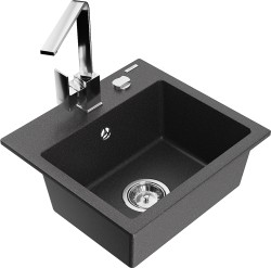 MEXEN/S - Milo granitový dřez 1-miska včetně baterie Rita, černý kropenatý (6505-76-670300-00)