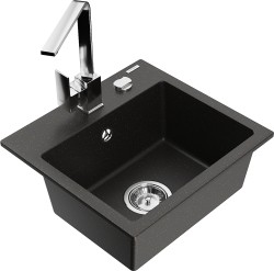 MEXEN/S - Milo granitový dřez 1-miska včetně baterie Rita, černý/zlatý metalik (6505-75-670300-00)