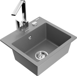 MEXEN/S - Milo granitový dřez 1-miska včetně baterie Rita, šedý (6505-71-670300-00)