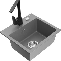 MEXEN/S - Milo granitový dřez 1-miska včetně baterie Rita, šedý (6505-71-670300-70)