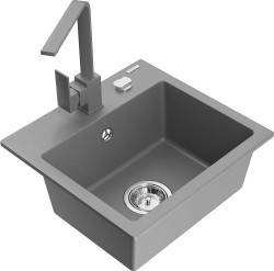 MEXEN/S - Milo granitový dřez 1-miska včetně baterie Rita, šedý (6505-71-670300-71)