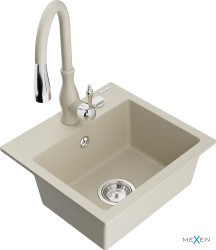 MEXEN/S - Milo granitový dřez 1-miska včetně baterie Savita, béžová (6505-69-672601-69)