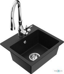 MEXEN/S - Milo granitový dřez 1-miska včetně baterie Savita, černá (6505-77-672601-00)