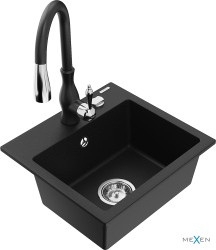 MEXEN/S - Milo granitový dřez 1-miska včetně baterie Savita, černá (6505-77-672601-70)