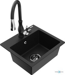 MEXEN/S - Milo granitový dřez 1-miska včetně baterie Savita, černá (6505-77-672601-70-B)