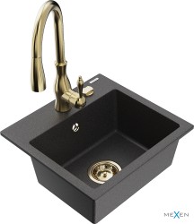 MEXEN/S - Milo granitový dřez 1-miska včetně baterie Savita, černá kropenatá (6505-76-672601-50)