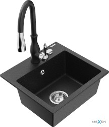 MEXEN/S - Milo granitový dřez 1-miska včetně baterie Savita, černá/stříbrná metali (6505-73-672601-70)