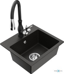 MEXEN/S - Milo granitový dřez 1-miska včetně baterie Savita, černá/zlatá metalik (6505-75-672601-70)
