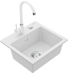 MEXEN/S - Milo granitový dřez 1-miska včetně baterie Telma, bílá (6505-20-670200-20)