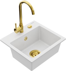 MEXEN/S - Milo granitový dřez 1-miska včetně baterie Telma, bílá (6505-20-670200-50)