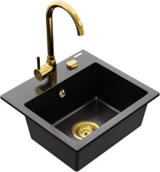 MEXEN/S - Milo granitový dřez 1-miska včetně baterie Telma, černá (6505-77-670200-50)