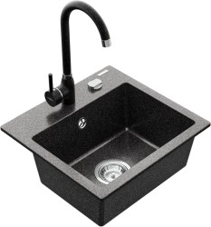 MEXEN/S - Milo granitový dřez 1-miska včetně baterie Telma, černá kropenatý (6505-76-670200-76)