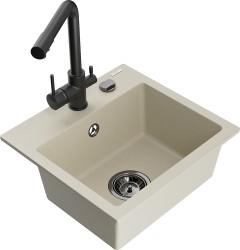 MEXEN/S - Milo granitový dřez včetně baterie Duero, béžová (6505-69-671600-70)