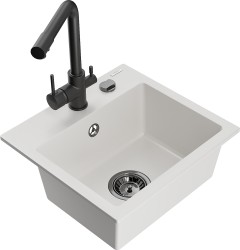 MEXEN/S - Milo granitový dřez včetně baterie Duero, bílá (6505-20-671600-70)