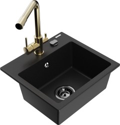 MEXEN/S - Milo granitový dřez včetně baterie Duero, černá (6505-77-671600-50-B)