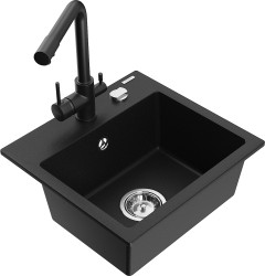 MEXEN/S - Milo granitový dřez včetně baterie Duero, černá (6505-77-671600-70)