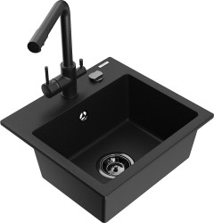 MEXEN/S - Milo granitový dřez včetně baterie Duero, černá (6505-77-671600-70-B)