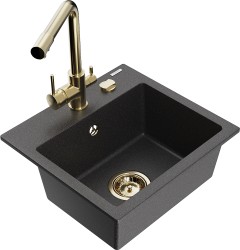 MEXEN/S - Milo granitový dřez včetně baterie Duero, černá kropenatá (6505-76-671600-50)