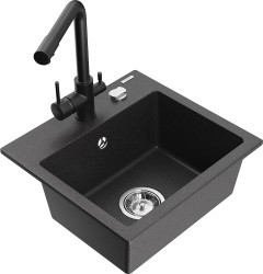 MEXEN/S - Milo granitový dřez včetně baterie Duero, černá kropenatá (6505-76-671600-70)