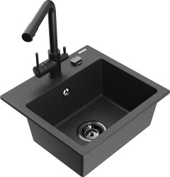 MEXEN/S - Milo granitový dřez včetně baterie Duero, černá kropenatá (6505-76-671600-70-B)