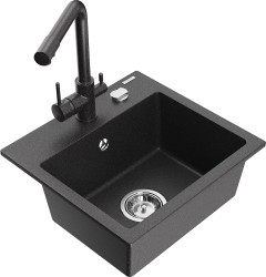 MEXEN/S - Milo granitový dřez včetně baterie Duero, černá kropenatá (6505-76-671600-76)