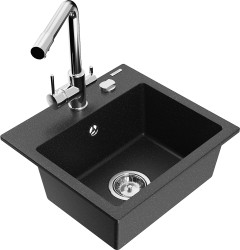 MEXEN/S - Milo granitový dřez včetně baterie Duero, černá/stříbrná metalik (6505-73-671600-00)