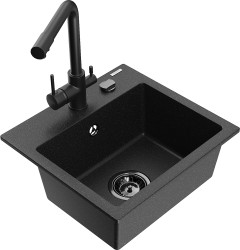 MEXEN/S - Milo granitový dřez včetně baterie Duero, černá/stříbrná metalik (6505-73-671600-70-B)