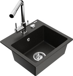 MEXEN/S - Milo granitový dřez včetně baterie Duero, černá/zlatá metalik (6505-75-671600-00)