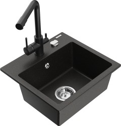 MEXEN/S - Milo granitový dřez včetně baterie Duero, černá/zlatá metalik (6505-75-671600-70)