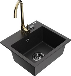 MEXEN/S - Milo granitový dřez včetně baterie Telma, černá (6505-77-670200-50-B)
