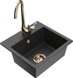 MEXEN/S - Milo granitový dřez včetně baterie Telma, černá kropenatá (6505-76-670200-50)