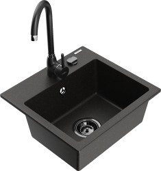 MEXEN/S - Milo granitový dřez včetně baterie Telma, černá/zlatá (6505-75-670200-70-B)