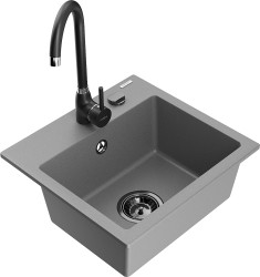 MEXEN/S - Milo granitový dřez včetně baterie Telma, šedá (6505-71-670200-70-B)