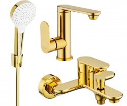 MEXEN/S - Milo R05 Set umyvadlové a vanové baterie s příslušenstvím, zlato (713053R05-50)