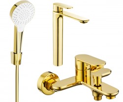 MEXEN/S - Milo R05 Set umyvadlové a vanové baterie s příslušenstvím, zlato (71313R05-50)