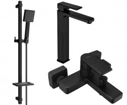 MEXEN/S - Mino DQ45 SET umyvadlová baterie + vanové s příslušenstvím, černá (72413DQ45-70)