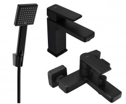 MEXEN/S - Mino R45 SET umyvadlová baterie + vanové s příslušenstvím, černá (72403R45-70)