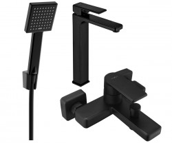 MEXEN/S - Mino R45 SET umyvadlová baterie + vanové s příslušenstvím, černá (72413R45-70)