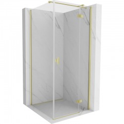 MEXEN/S - Mist H T sprchový kout dveře křídlové pravá 80 x 80, transparent, zlato kartáčovaná (8A5T-080-080-55-00-P)