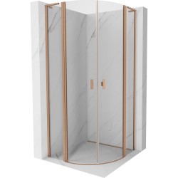 MEXEN/S - Mist L sprchový kout čtvrtkruh, křídlové 90 x 90, transparent, měď kartáčovaná (8A32L-090-090-65-00)