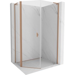 MEXEN/S - Mist Lsprchový kout pětiboký křídlový asymetrický 90x100, transparent, měď kartáčovaná (8A8L-090-100-65-00)