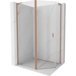 MEXEN/S - Mist Lsprchový kout pětiboký křídlový asymetrický 90x80, transparent, měď kartáčovaná (8A8L-090-080-65-00)