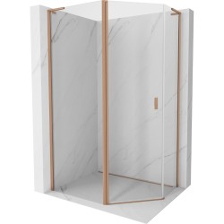 MEXEN/S - Mist Lsprchový kout pětiboký křídlový asymetrický 90x80, transparent, měď kartáčovaná (8A8L-090-080-65-00)