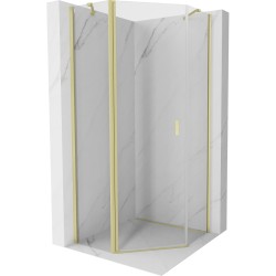 MEXEN/S - Mist sprchový kout pětiboký křídlový 90 x 90, transparent, zlato kartáčovaná (8A8-090-090-55-00)