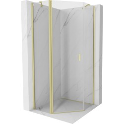 MEXEN/S - Mist sprchový kout pětiboký křídlový 90 x 90, transparent, zlato kartáčovaná (8A8-090-090-55-00)