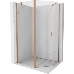 MEXEN/S - Mistsprchový kout pětiboký křídlový asymetrický 100 x 80, transparent, měď kartáčovaná (8A8-100-080-65-00)